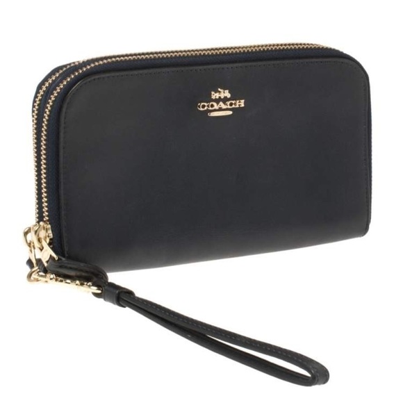 Coach Black Calf Leather Long Zip Around Wristlet Wallet CR623 - Picture 2 of 5